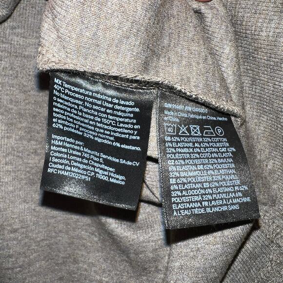 H&M Mens Dark Beige Regular Fit Crew Neck Cotton Blend Woven Waffled T Shirt XL - Picture 5 of 9